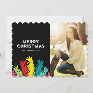 merry christmas and leaves holiday card