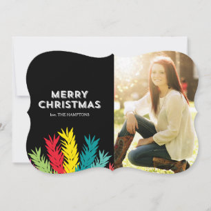 merry christmas and leaves holiday card