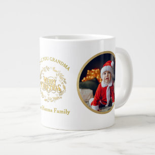 Merry Christmas and Love You Grandma Two Photos Large Coffee Mug