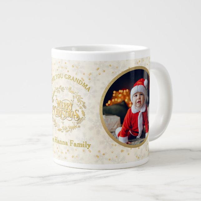 Merry Christmas and Love You Grandma | Two Photos  Large Coffee Mug (Front Right)