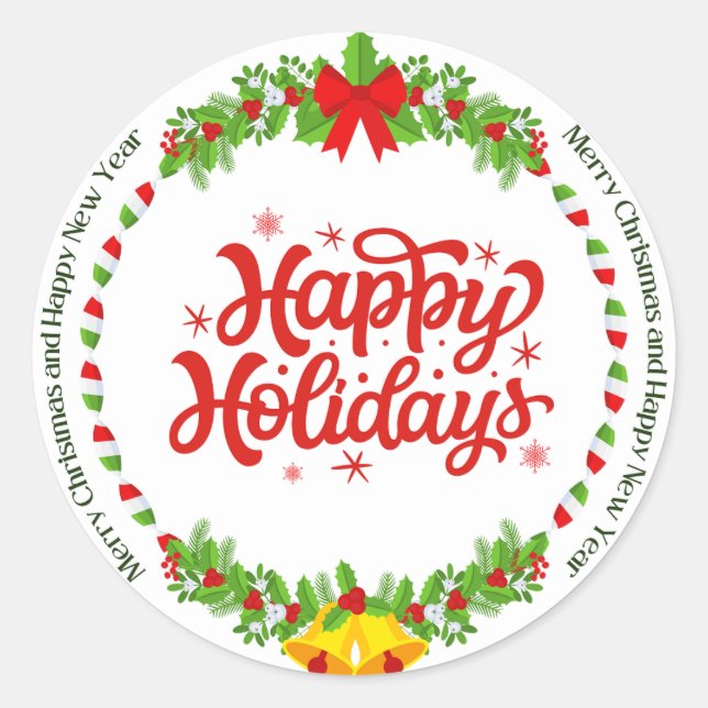 Merry Christmas and New Year Classic Round Sticker (Front)