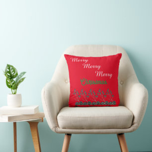 Merry Christmas and Pine Cones Cushion