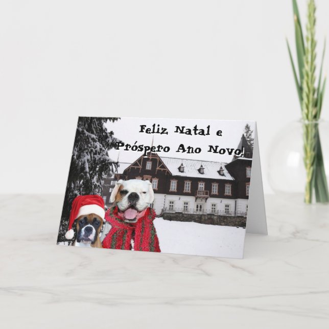 Merry Christmas and Prosperous New Year Boxer Dogs Holiday Card (Front)