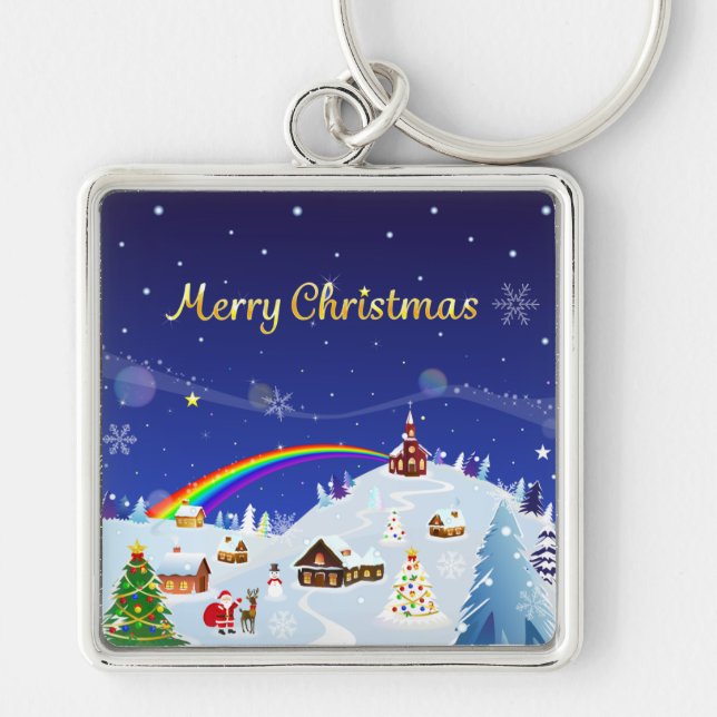 Merry Christmas and Rainbow Santa Key Ring (Front)