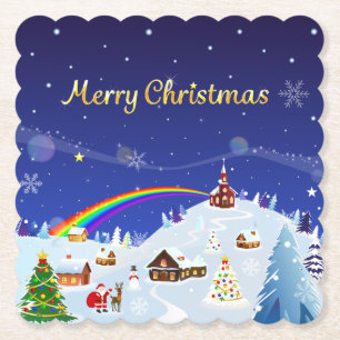 Merry Christmas and Rainbow Santa Paper Coaster