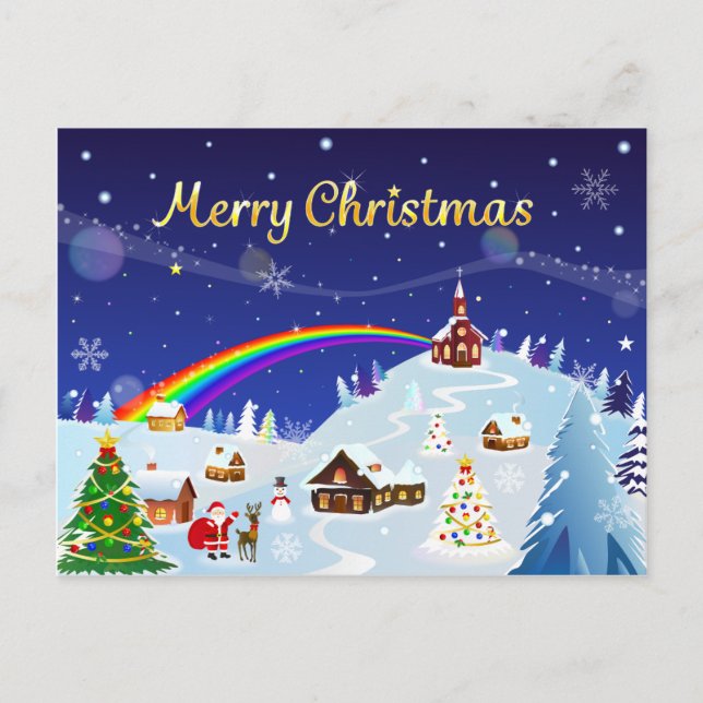 Merry Christmas and Rainbow Santa Postcard (Front)