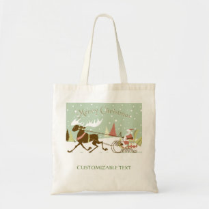 Merry Christmas And Santa With Reindeer Tote Bag