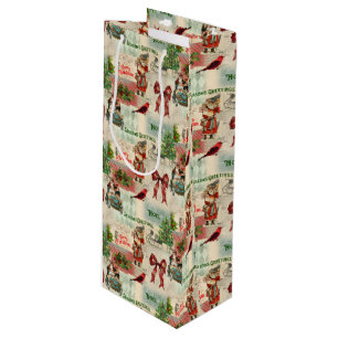 Merry Christmas and Seasons Greetings Vintage Wine Gift Bag