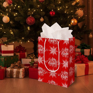 Merry Christmas and snowflakes Medium Gift Bag