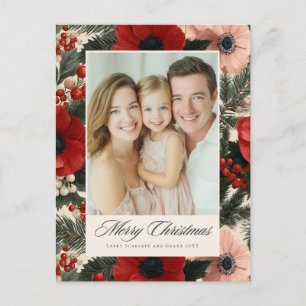 Merry Christmas Anemone Floral Background holiday  Postcard