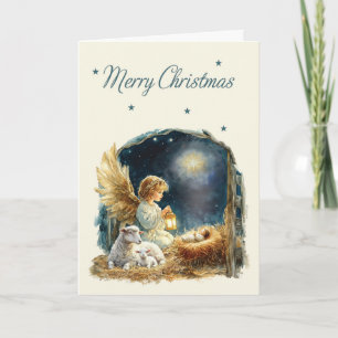 Merry Christmas Angel at Manger Card
