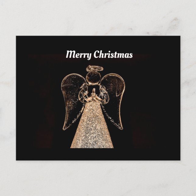 Merry Christmas Angel Black/Gold  Holiday Postcard (Front)