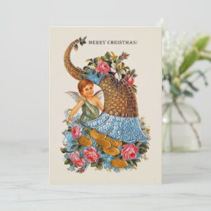 Merry Christmas Angel Coins Cornucopia Roses Invitation