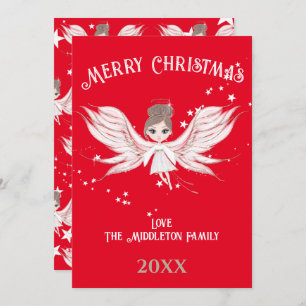Merry Christmas Angel Dark Hair Red  Holiday Card