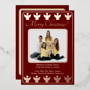 Merry Christmas Angel Red Foil Holiday Card