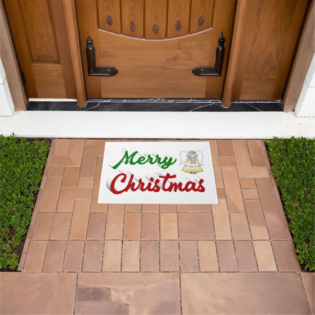 Merry Christmas Angel red green script Doormat (Outdoor)