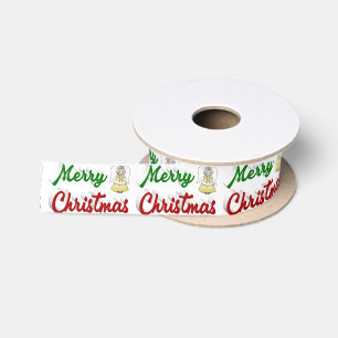 Merry Christmas Angel red green script Satin Ribbon