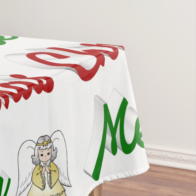 Merry Christmas Angel red green script Tablecloth (In Situ)