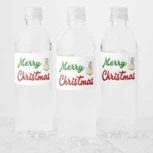 Merry Christmas Angel red green script Water Bottle Label