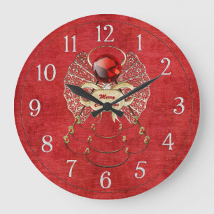 Merry Christmas Angel - Red Large Clock