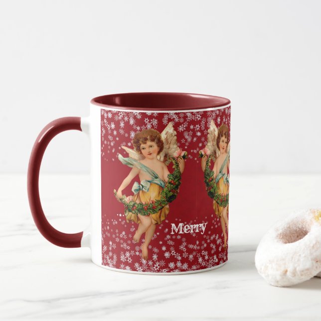 Merry Christmas Angel Winter Snowflake Kids Party  Mug (With Donut)