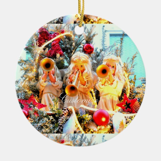 Merry Christmas angels customised Ceramic Ornament (Front)