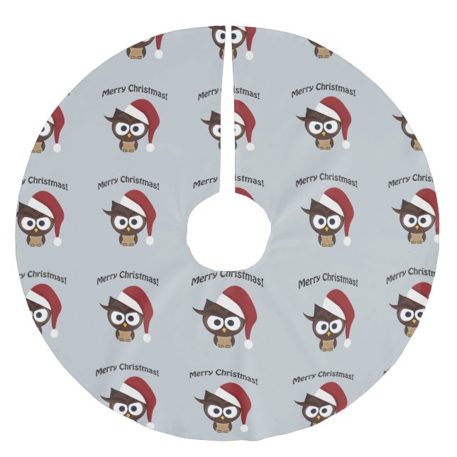 Merry Christmas Angry Owl Brushed Polyester Tree Skirt (Front)