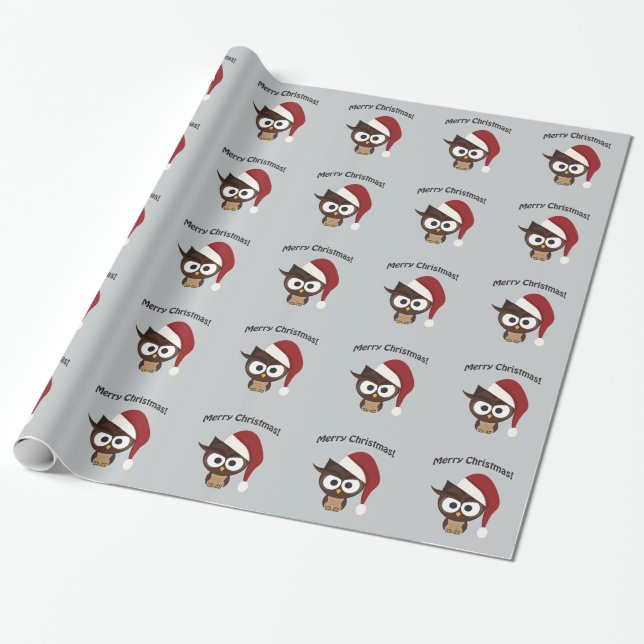 Merry Christmas Angry Owl Wrapping Paper (Unrolled)