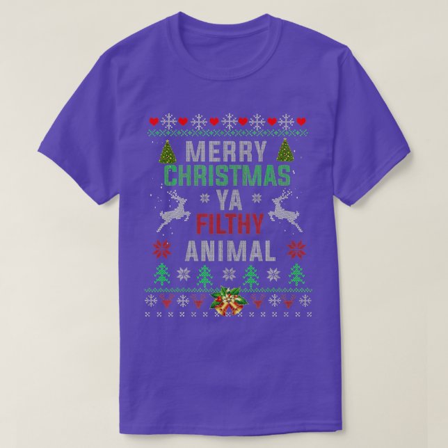 Merry Christmas Animal Filthy Ya  Funny Xmas Pajam T-Shirt (Design Front)