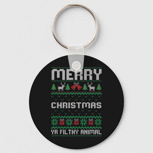 Merry Christmas Animal Filthy Ya Ugly Xmas Family  Key Ring (Front)