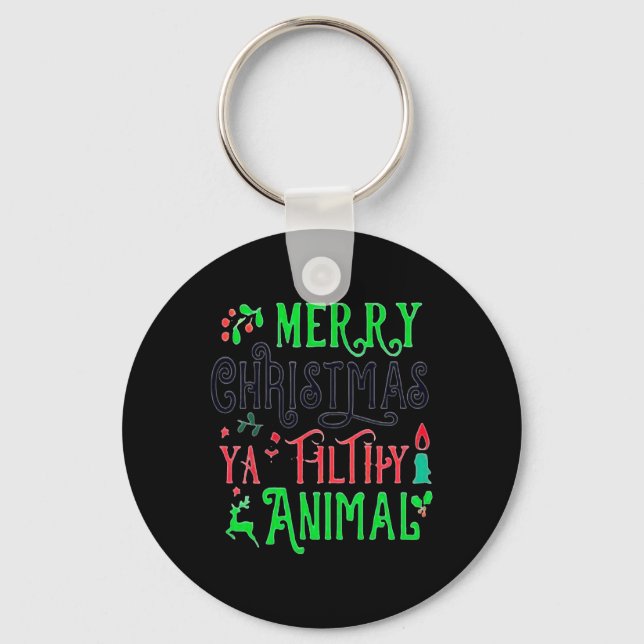 Merry Christmas Animal Filthy Ya Xmas Family Pajam Key Ring (Front)