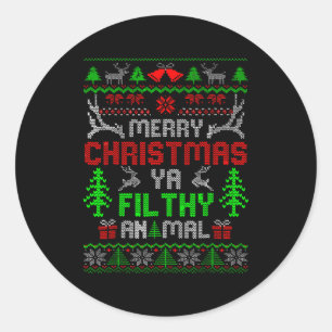 Merry Christmas Animal Filthy Ya Xmas Pajama _1 Classic Round Sticker