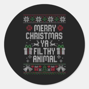 Merry Christmas Animal Filthy Ya Xmas Pajama  Classic Round Sticker