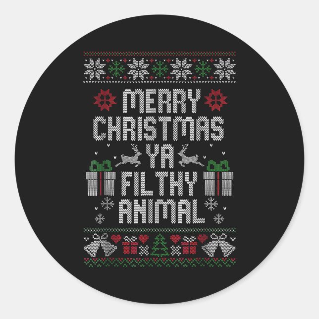 Merry Christmas Animal Filthy Ya Xmas Pajama  Classic Round Sticker (Front)