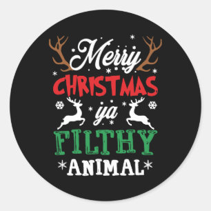 Merry Christmas Animal Filthy Ya Xmas Pajama Classic Round Sticker