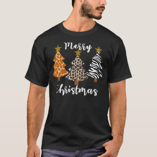 Merry Christmas Animal Leopard Zebra Giraffe Print T-Shirt