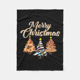 Merry Christmas Animal Print Tree Wildlife Safari  Fleece Blanket