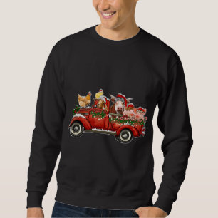 Merry Christmas Animals Farm Santa Red Truck Light Sweatshirt