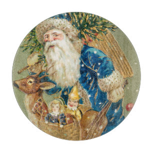 Merry Christmas, Antique Card, Santa and Reindeer Cutting Board