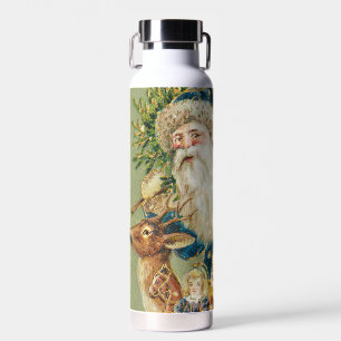 Merry Christmas, Antique Card, Santa and Reindeer Water Bottle