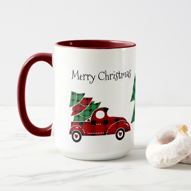 Merry Christmas Antique Red Truck Mug (With Donut)