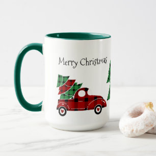 Merry Christmas Antique Red Truck Mug Green