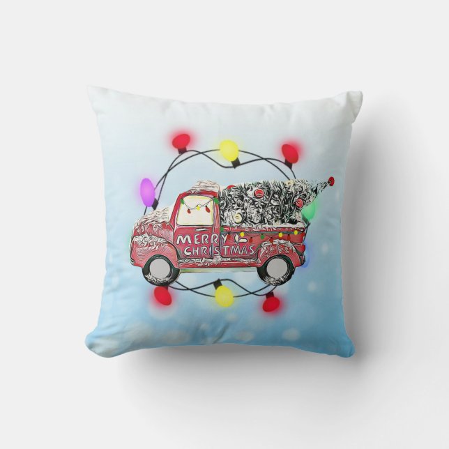 Merry Christmas Antique Truck with Christmas Tree Cushion (Front)