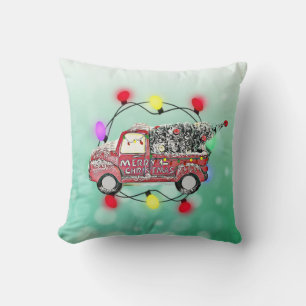 Merry Christmas Antique Truck with Christmas Tree Cushion