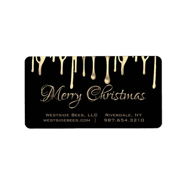 Merry Christmas Apiary Label Gold Drips on black (Front)