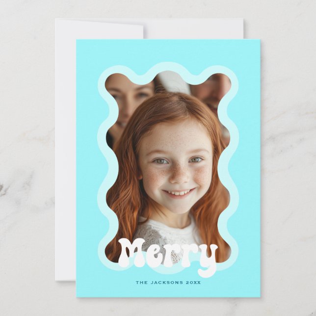 Merry Christmas Aqua Scallop Wave Holiday Design (Front)