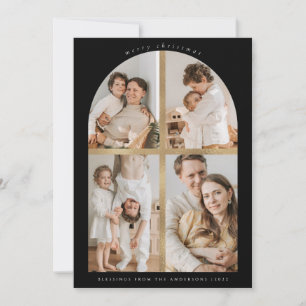 Merry Christmas Arch Cross Faux Gold Foil 4 Photos Holiday Card