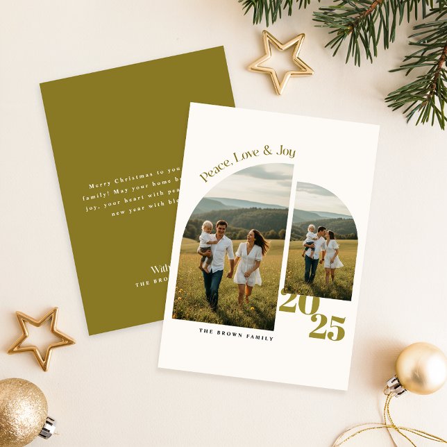 Merry Christmas Arch Family Two Photo Christmas Holiday Card (Creator Uploaded)