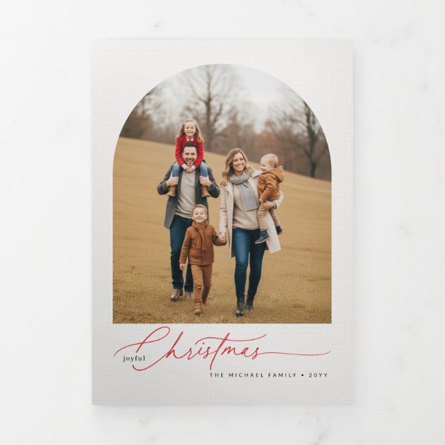 Merry Christmas Arch Multi Photo Gallery Family Tri-Fold Card (Cover)