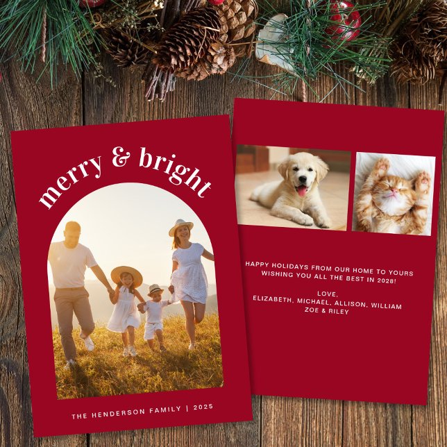 Merry Christmas Arch Photo Red Holiday Card (Share the love and warmth of the season with your personalized photo Christmas card)
